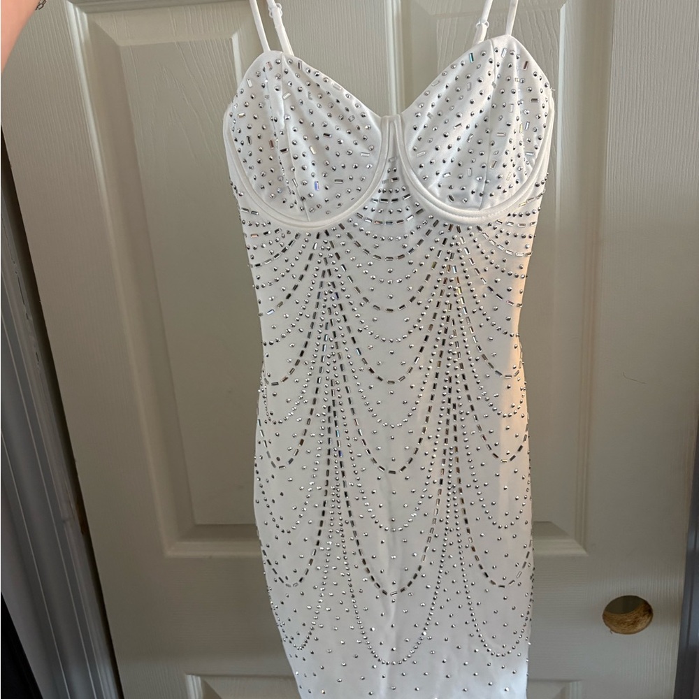 White sequin mini dress
